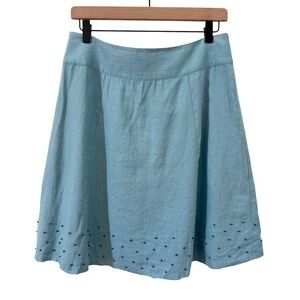 Boden 100% Linen Swiss Dot A-Line Skirt Blue Size 8